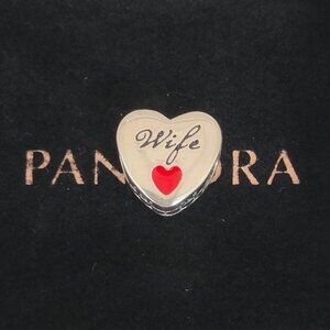 Pandora Wife Silver Heart Charm Bead Pendant with box